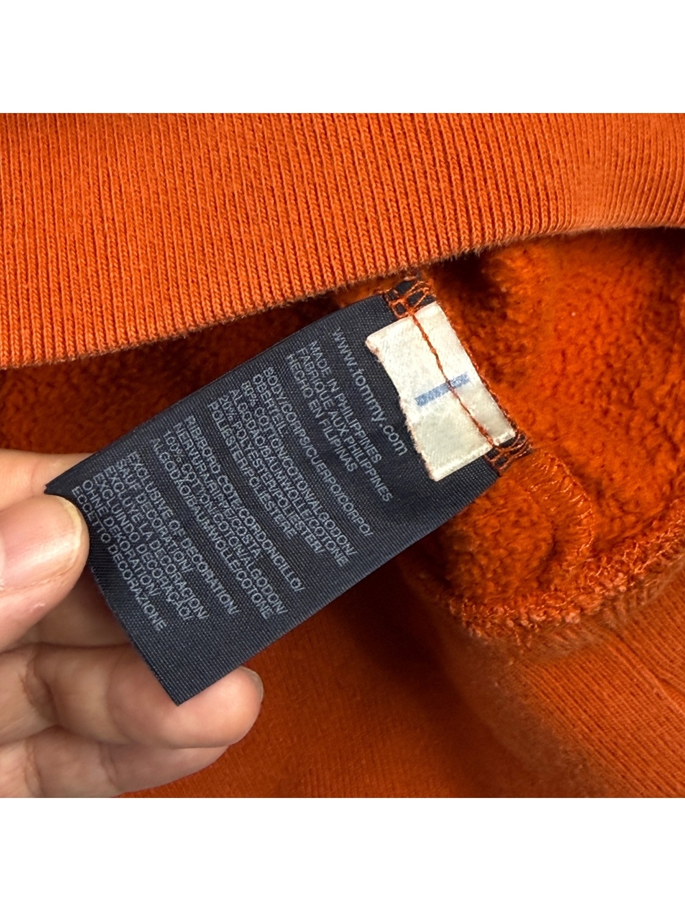 Tommy Hilfiger Men L Orange Crewneck Sweatshirt Flag Logo Heritage Minimal Prep - Picture 7 of 8